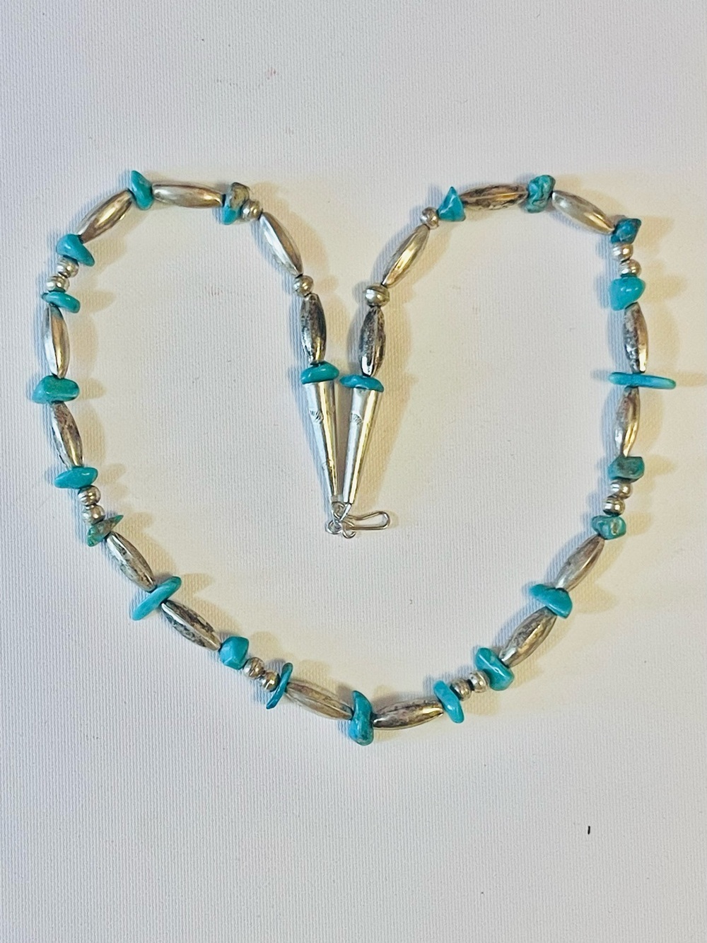 VTG Navajo Old Pawn Sterling MELON
Bead Turquoise Nugget Necklace 22 G
Sz 19-20"